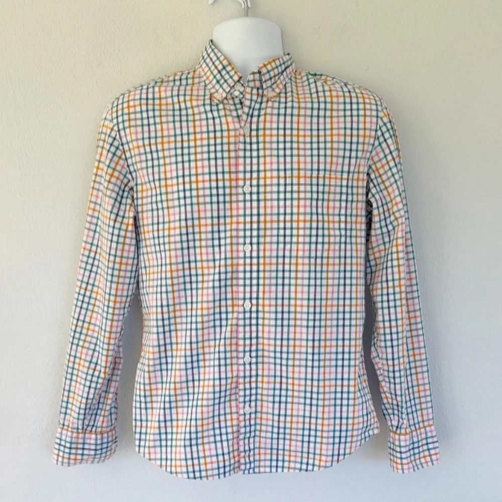 J. Crew orange green flex washed slim untucked button down dress shirt medium
